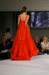Resort 2008 Oscar de la Renta Look 56 Bright Coral Silk Full & Open Tiered Runway Dress