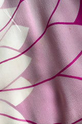 1969 Hanae Mori Chrysanthemum Print Pink Silk Twill & Silk Chiffon Dress
