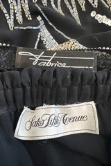 Sexy 1982 Fabrice Simon Black Densely Beaded Silk Chiffon Dress w Plunge Front