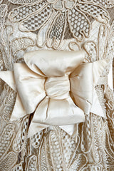 Extraordinary 1960s Donald Brooks Couture Ivory Net Lace & Silk Cord Babydoll Dress