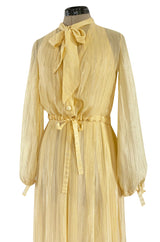Spring 1976 Christian Dior by Marc Bohan Couture Metallic Gold Striped Silk Chiffon Dress & Jacket