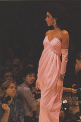 Fall 1985 Emanuel Ungaro Runway Structured Bodice Strapless Dress Made from a Dotted Purple Silk