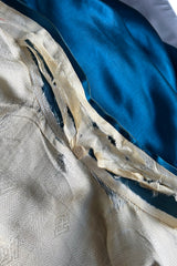 Decadant 1920s Unlabeled Deep Blue Silk Kimono w Hand Embroidered Dragons