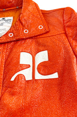 Iconic 1960s Andres Courreges Bright Orange  & White Vinyl Coat or Dress