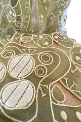Early 1960s Carven Couture Pale Green Silk Organdy Embroidered Cut Out Dress