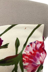 Beautiful 1950s Philip Hulitar Couture Brilliant Floral on Ivory Print Silk Strapless Dress