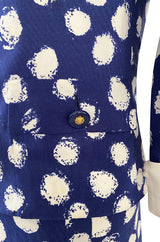 Spring 1977 Chanel Haute Couture Blue & White Silk Suit w Removable Collar