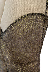1980s James Galanos Attributed Demi-Couture Black & Metallic Gold Lace Dress Set