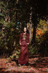 Documented Fall 1981 Chanel Red Metallic Silk Skirt & Jacket Set w Hand Applied Chenille Cording Detail