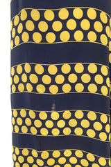 Gorgeous 1940s Yellow Dot & Deep Navy Black Chevron Print Silk Swing Dress