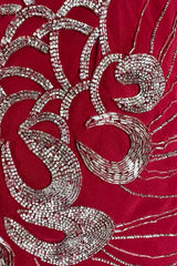 Incredible 2000s John Galliano Deep Red Bias Cut Dress w Silver Bead Detailing