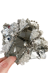 c.1967 Paco Rabanne Couture Mirrored Triangle, Metal, Rhinestone & Beaded Mini Dress w Matching Bag