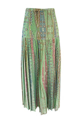 Rare 1973 Bill Gibb Museum Documented Metallic Green Lurex Skirt Top and Jacket Set