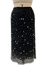 Gorgeous 1983 Halston Beaded Black Silk Chiffon Skirt & Jacket Set w Balloon Sleeves