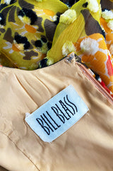 Famous 1971 Bill Blass Vogue Featured Yellow Chenille & Silk Maxi Dress w Elaborate Feather Collar