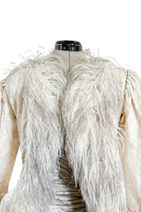 Documented Fall 1984 Emanuel Ungaro Haute Couture Silver Velvet Dress & Feather Jacket