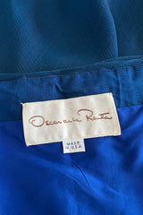 Spring 1990 Oscar De La Renta Deep Sapphire Blue Silk Chiffon Strapless Dress