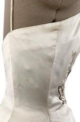 Gorgeous 1950s Emma Domb Ivory Matte Satin Dress w Sequin & 3D Flower Detailing