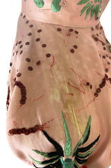 Rare Antique / 1920s Hand Embroidered & Sequinned Pink Silk Cheongsam Textile Example Dress