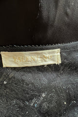 Stunning 1990s Valentino Black Silk Chiffon Dress w Sheer Beaded Net Bodice