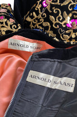 1960s Arnold Scaasi Couture Gold Cording, Beading & Metallic Applique Dress Jacket Set