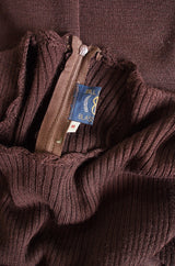1970s Brown Knit Bill Blass Maxi Dress