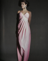 Fall 1985 Emanuel Ungaro Runway Structured Bodice Strapless Dress Made from a Dotted Purple Silk