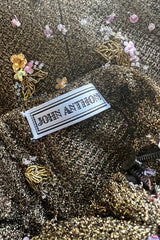 Incredible 1990s John Anthony Couture Gold Lame Mesh Beaded Dress w Beaded Choker