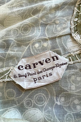 Early 1960s Carven Couture Pale Green Silk Organdy Embroidered Cut Out Dress