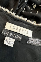 Gorgeous 1983 Halston Beaded Black Silk Chiffon Skirt & Jacket Set w Balloon Sleeves