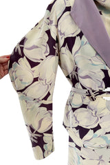 Rare Dated 1934 Bias Cut Soft Purple and Ivory Floral Print Silk Dress & Jacket w MOP Belt