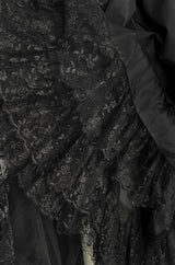 Important Fall 1959 Christian Dior by YSL Couture Black Silk Tafetta & Chantilly Lace Dress w Pouf Sleeves