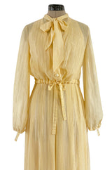 Spring 1976 Christian Dior by Marc Bohan Couture Metallic Gold Striped Silk Chiffon Dress & Jacket