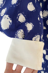 Spring 1977 Chanel Haute Couture Blue & White Silk Suit w Removable Collar