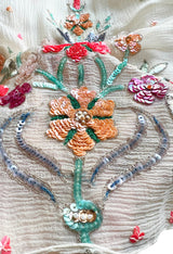 Exceptional 1960s Hand Sequinned Indian Silk Gauze Dress w Matching Veil or Shaw