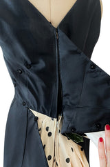 Well Documented Spring 1988 Valentino Haute Couture Silk Dress w Sweeping Dotted Train & Flower