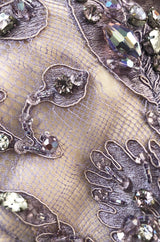 1960s George Halley Couture Lavender Silk Satin Dress w Heavily Detailed Crystal & Rhinestone Bodice