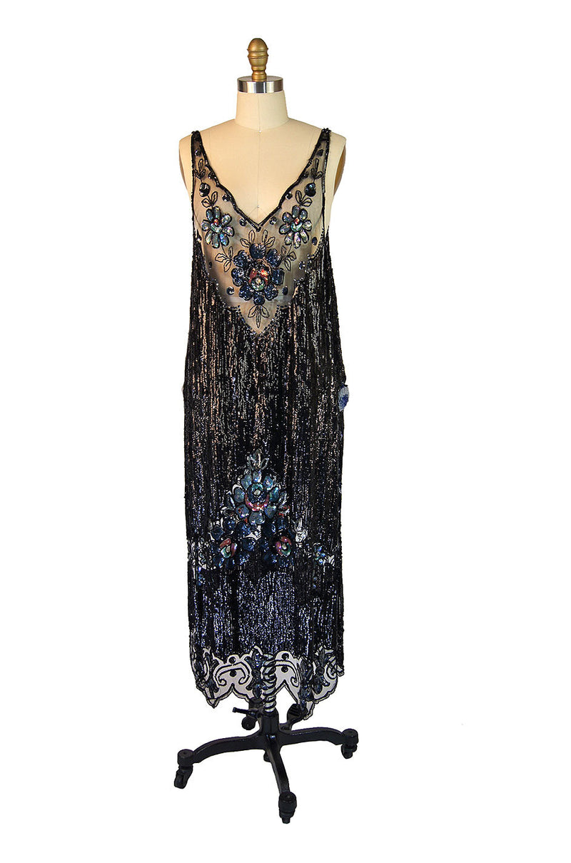1920s Silk Net Sequin Flapper Over Dress