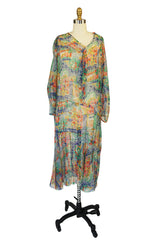 1920s Pretty Print Silk Chiffon Dress