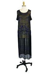 1920s Silk Blue Beaded Flapper Dress