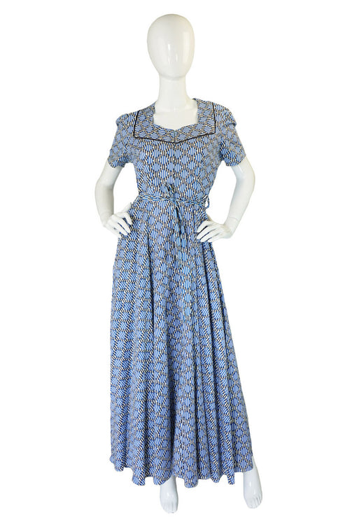 1940s Crisp Printed Cotton Hostess Gown