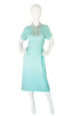 1940s Blue Striped Collar Day Dress
