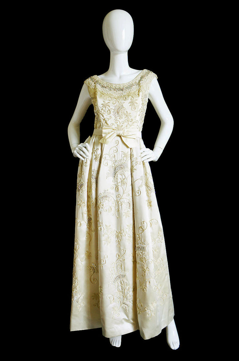 1950s Beaded & Embroidered Silk Gown