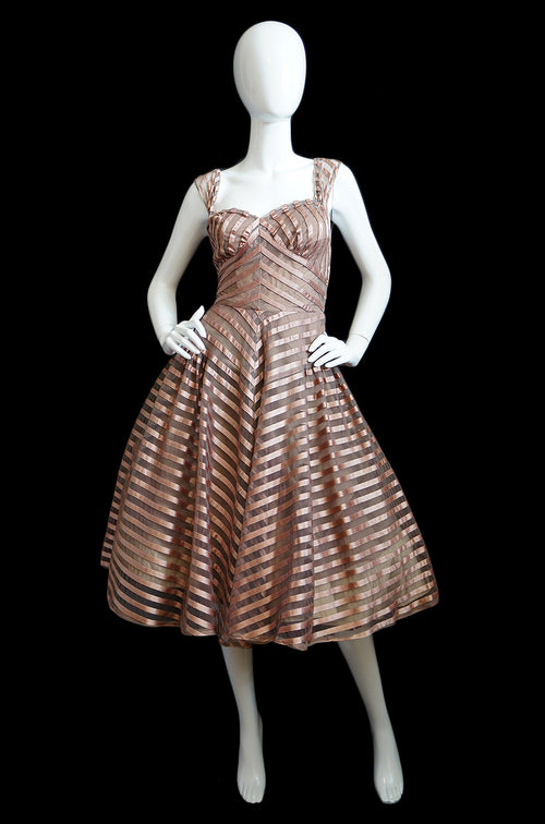 1950s Blush Silk Ribbon & Net Dress