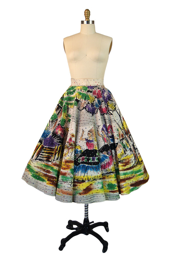1950s Painted & Sequined Mexican Skirt
