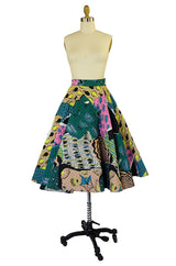 1950s Rare Quilted Fish Print Circle Skirt