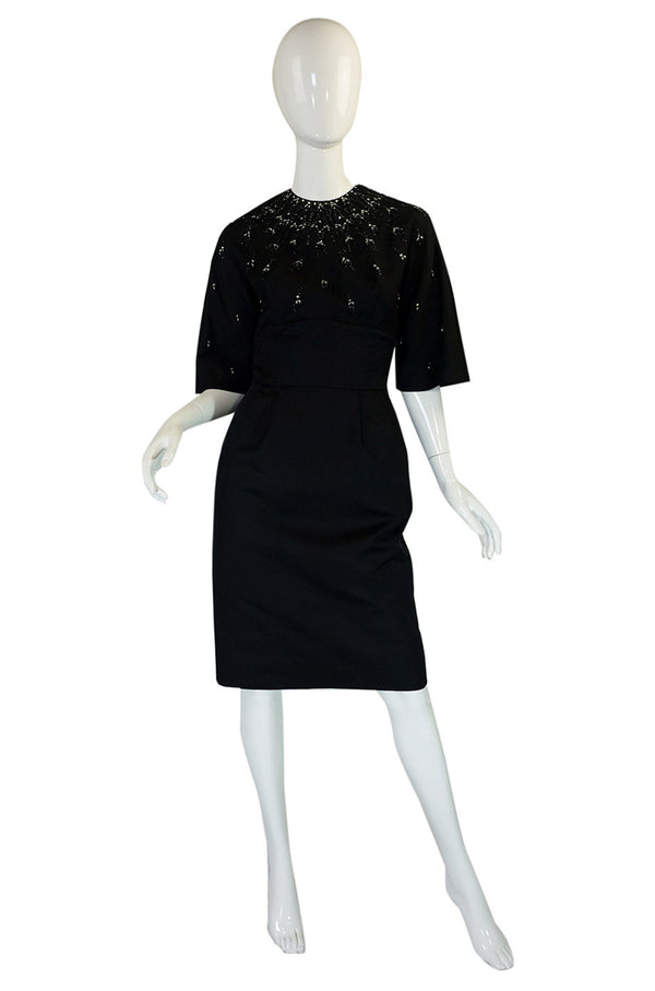 1950s Silk Beaded Cocktail Black Dress
