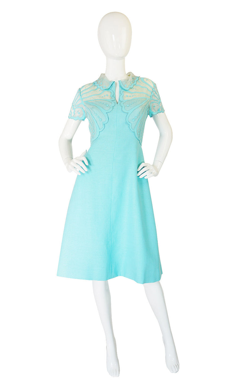 1960s Applique Organza & Linen Dress