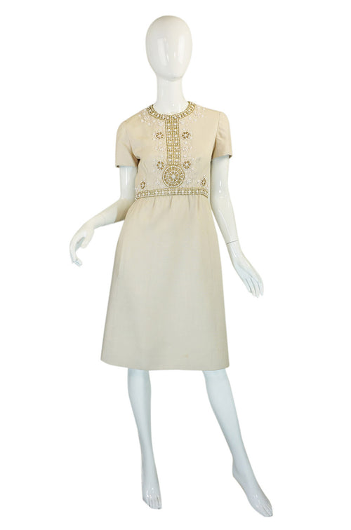 1960s Cream Beaded Malcolm Starr Dress