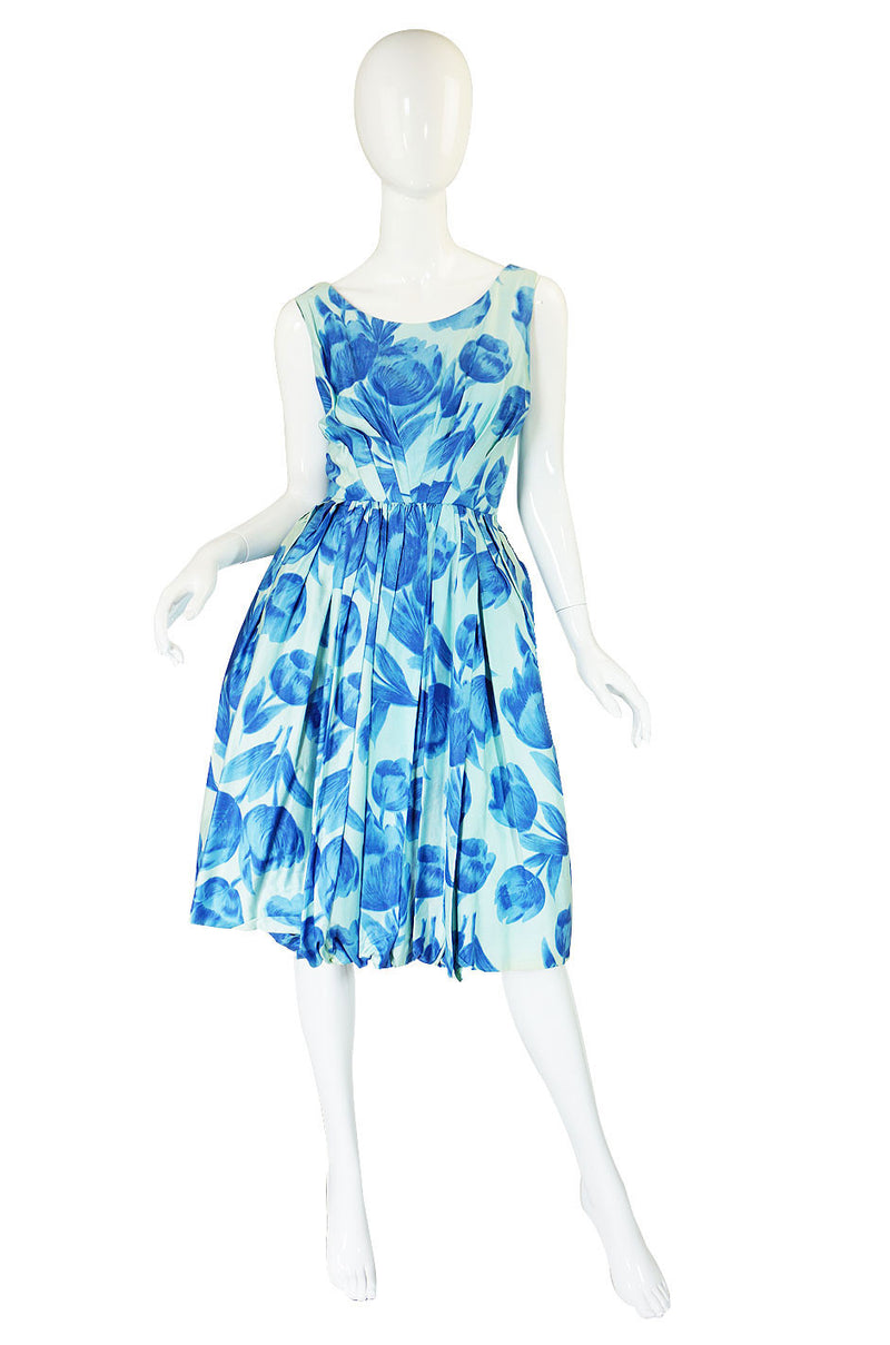 1960s Gigi Young Blue Floral Sun Dress
